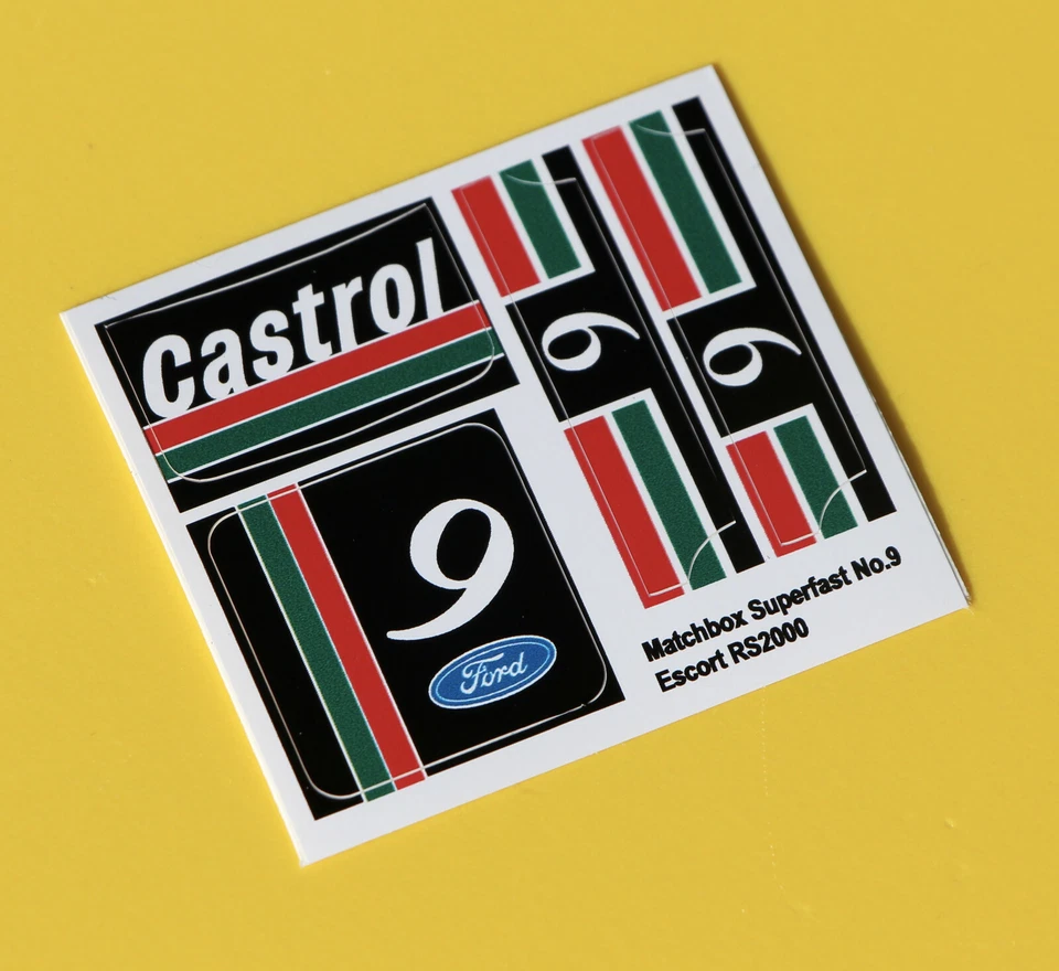 MATCHBOX SUPERFAST No9 ESCORT RS2000 prototype castrol sticker decal repros - Image 1 of 1