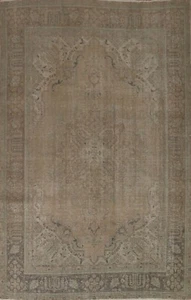 Vintage Muted Distressed Tebriz 8'x11' Area Rug Handmade Evenly Low Pile Carpet - Picture 1 of 12