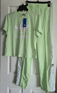ADIDAS ORIGINALS WOMENS ADIBREAK TRACK PANTS And BOXY TEE SZ S Semi Green Spark - Picture 1 of 20
