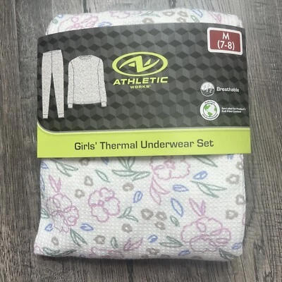 Nuevo con etiquetas Conjunto de ropa interior térmica floral pintada con gofres para niñas Athletic Works talla: M (7-8) Foto 1 de 2