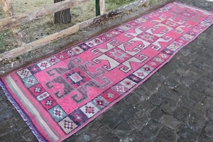 Pink Vintage Handmade Turkish Oushak Runner Rug 136"x38",345x96cm - Picture 1 of 7