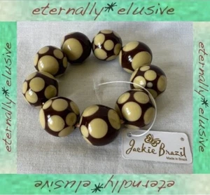 JACKIE BRAZIL Brown Beige Polka Dot Spot Stretch Ball Statement Bracelet Vintage - Picture 1 of 6