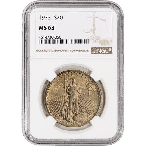 1923 US Gold $20 Saint-Gaudens Double Eagle - NGC MS63 Cover