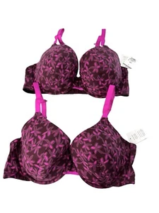 Auden Everyday Lot of 2 Women 40D Pink Floral Lightly Lined Demi Under Wire Bra - Picture 1 of 17