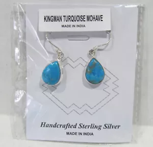 925 Silver Kingman Turquoise Mohave Teradrop Hook Earrings - Picture 1 of 3