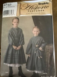 Simplicity 4737 Historic Costumes Civil War Growth Dress Girls Sizes 3 to 8 FF - Picture 1 of 2