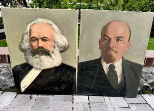 Vintage USSR V. Lenin And Carl Marx Painting Soviet Propaganda Wall Decor - Picture 1 of 9