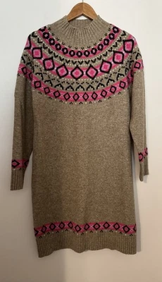 Vestido Suéter Para Mujer Loft Talla M Fair Isle Marrón Rosa Negro Mezcla de Lana Tejido Foto 1 de 4