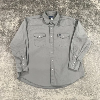 Wrangler Western Shirt Mens 2XL XXL Grey Twill Pearl Snap Cowboy Workwear Rodeo - Image 1 of 4