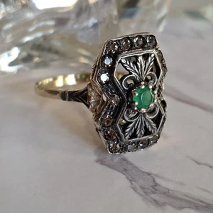 ANELLO SMERALDO ARGENTO 925 BRUNITO PLACCATO ORO GIALLO 18 KT  MISURA 23 - Foto 1 di 10