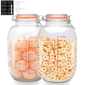1-Gallon Round Glass Storage Jars with Hinged Lids,Extra Wide Mouth Glass Can... - Picture 1 of 7