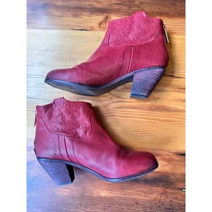 SAM EDELMAN Red Leather Western Ankle Low Boot Back Zipper Heel Women's 8 - Picture 1 of 6