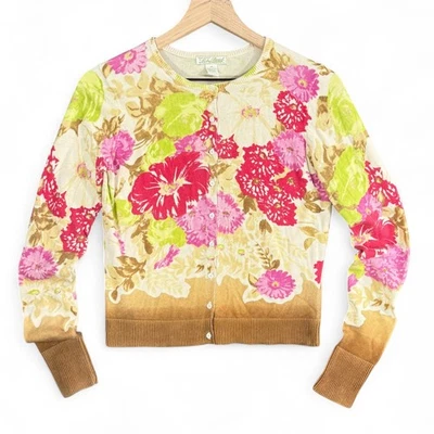 Cárdigan corto vintage Lucky Brand suéter floral rosa cottagecore años 90 romántico M Foto 1 de 4