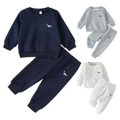 Kids Boys Suit Dinosaur Embroidery Set 2-Piece Outfit Textured Casual Baby - Image 1 of 3