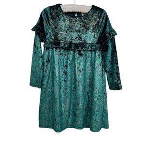 Rare Editions Velvet Dress Girls Size 6 Green Knee Length Party Holiday - Picture 1 of 9