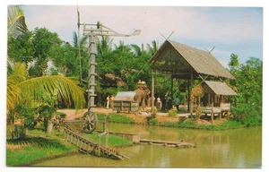 Vintage Thailand Country Life Postcard Posted 1970 Thai Village Water Wheel - Picture 1 of 2