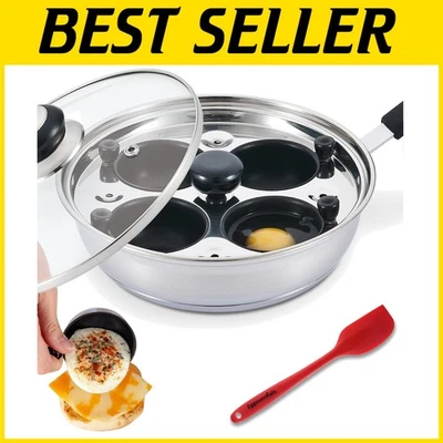 4-Cup Stainless Steel Egg Poacher with Tempered Glass Lid - Dishwasher Safe - Image 1 of 4
