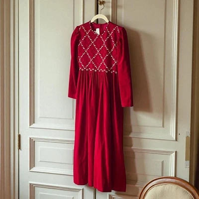 Strasburg Girls size 12 Red Smocked Velvet Holiday Long Dress Heirloom Christmas - Image 1 of 4