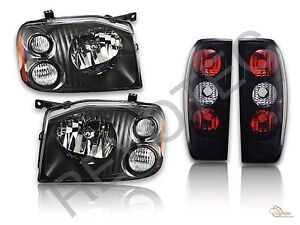 Black Housing Headlights + Tail Lights Lamps For 01-04 Nissan Frontier RH + LH