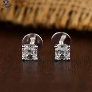 0.80 TCW Asscher Cut Labgrown diamond Stud Earring 18k White Gold Labstone - Picture 1 of 5