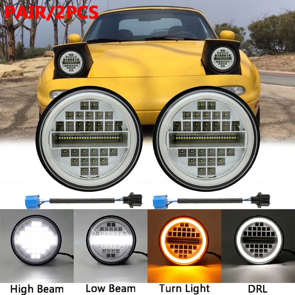2X 7" inch LED Headlight Hi-Lo Beam DRL For Mazda Miata Ford F-100 F-250 Pikcup - Image 1 of 4