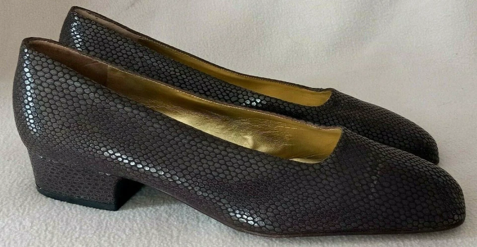 BRUNO MAGLI ITALY BROWN SNAKESKIN PATTERN CANVAS PUMPS SHOES SIZE 8.5 B - Image 1 of 4