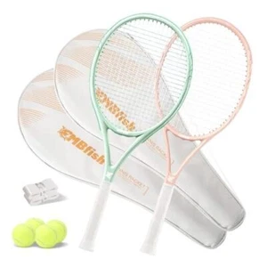 Tennis Rackets - Super Value Set with Pre-Strung, Comfortable Coral Green - Picture 1 of 7