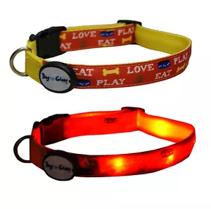 Dog-e-Glow Yellow LED Lighted Dog Collar with batteries Eat Play Love NEW - Picture 1 of 4