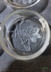Set of 6 Vintage Etched Glass Rose Coasters - Picture 1 of 5