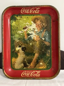 Authentic Metal 1931 Coca Cola Tray Barefoot Boy and His Dog Norman Rockwell - Picture 1 of 12
