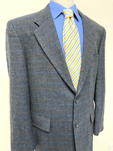 Woolrich Jacket Mens 44 Blazer Wool Gray Blue check Tweed Casual Wool Vented