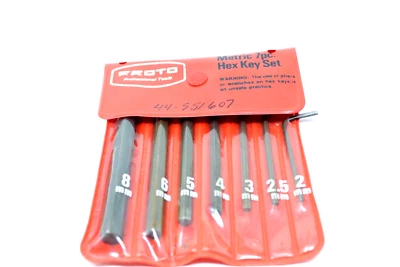 Proto Professional Tools No 4975 Metric 7 Piece Hex Key Set in Sleeve USA - Image 1 of 4
