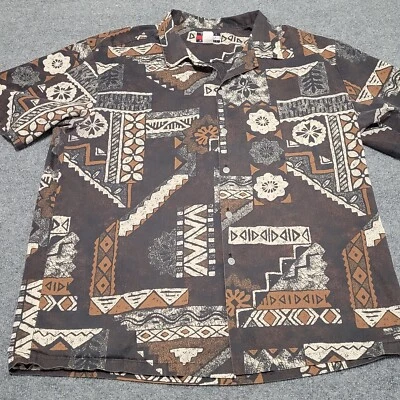 复古 Tommy 夏威夷时尚衬衫男式 2XL Hilfiger Aztex 西南波利尼西亚 — 第 1/4 张图片