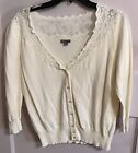 Ann Taylor White Laced Collar Sweater Size L