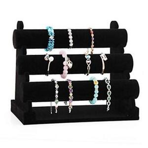 3 Tiers Black Velvet Jewelry Organizer Stand, Detachable Bracelet Black 3 Tier