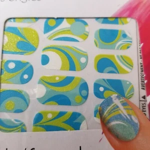 Sassy & Chic polish strips set Retro blue white lime glitter Retired Rare - Picture 1 of 4