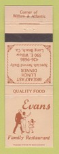 Matchbook Cover - Evans Family Restaurant Long Beach CA