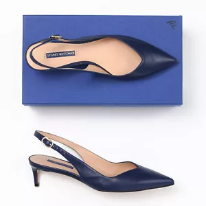  Stuart Weitzman Edith Maritime Blue Slingback Heels - Size 9.5 N - Picture 1 of 7