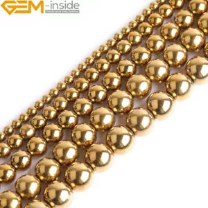 Gold Metallic Beschichtet Hämatit Rund Stein Lose Perlen Für Schmuck Herstellung 15" 8MM - Bild 1 von 51