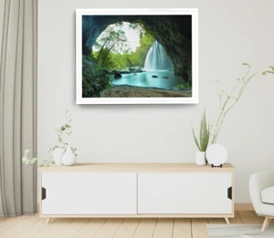 Rock Cave Print, Waterfall Wall Art, Forest Framed Nature Wall Art, Natural - Picture 1 of 5
