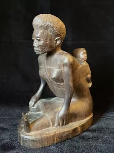 Tanganyika African Hand Carved Wood Mother Child Figurine Vintage 7.5x6x4” - Picture 1 of 10