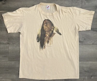 Camiseta De Colección Años 90 Espíritu Indio Nativo Americano Lobo XL Nature Chief EE. UU. De Colección Foto 1 de 4