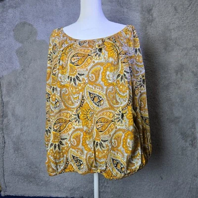 Top Michael Kors Paisley Para Mujer Talla XL 3/4 Manga Globo Amarillo Campesino Boho Foto 1 de 4
