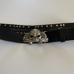Rare Harley-Davidson Skull Leather Belt Buckle 3.5” 2013  Belt 2014 Bold 39” - Picture 1 of 12