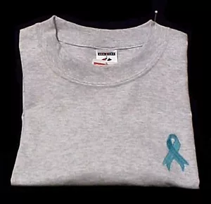 Teal Ribbon Sweatshirt 2XL grau Rundhalsausschnitt Eierstockkrebs Bewusstsein Unisex neu - Bild 1 von 3