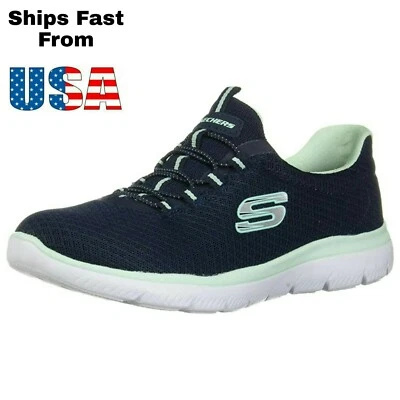 Skechers SUMMITS Women 11 Navy Aqua Bungee Laced Slip-On Sneaker Shoes 12980NVAQ - Image 1 of 4