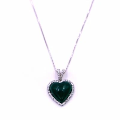 Collana Veneziana in argento 925 con Ciondolo Cuore Verde con Zirconi Bianchi - Immagine 1 di 3