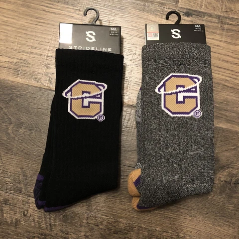 Carroll Saints  Purple Gold Gray Socks Size M Men L Women NEW 2 Pairs Knit Crew Cover