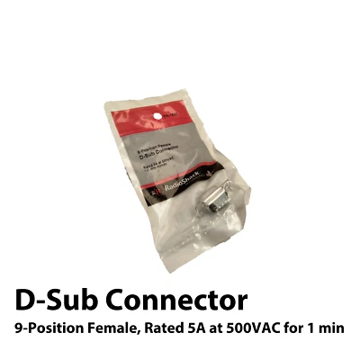 D-Sub Connector, 9-Position Female, RadioShack®, Rated 5A at 500 VAC for 1 min - Image 1 of 4