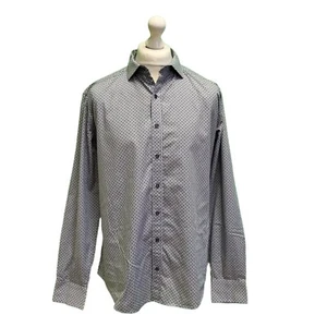 XX180 Men's Jeff Banks 24:7 Grey Blue Check Long Sleeve Slim Shirt UK L EU 54 - Picture 1 of 5